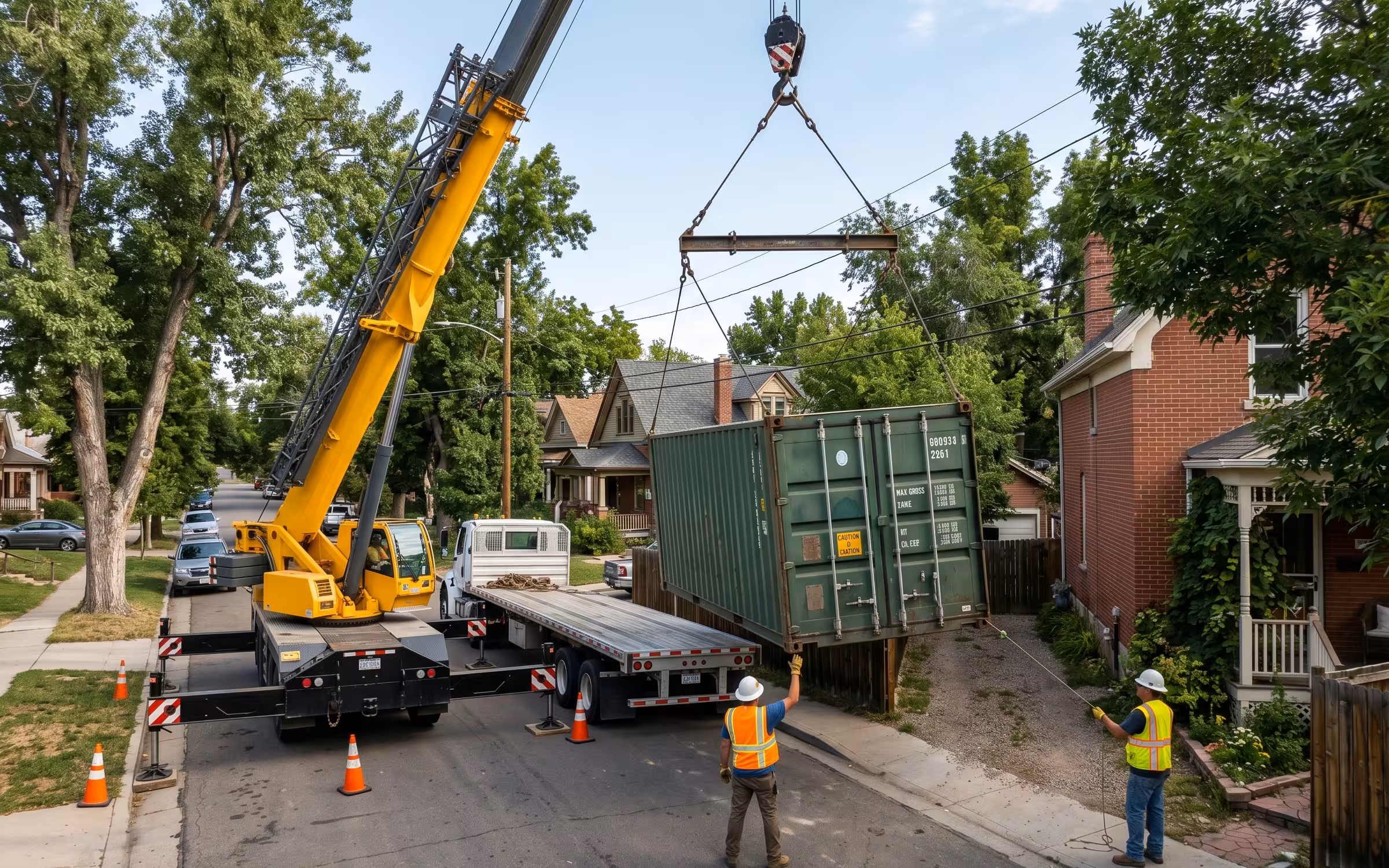 Flatbed + Crane container delivery in the Aurora, Colorado area